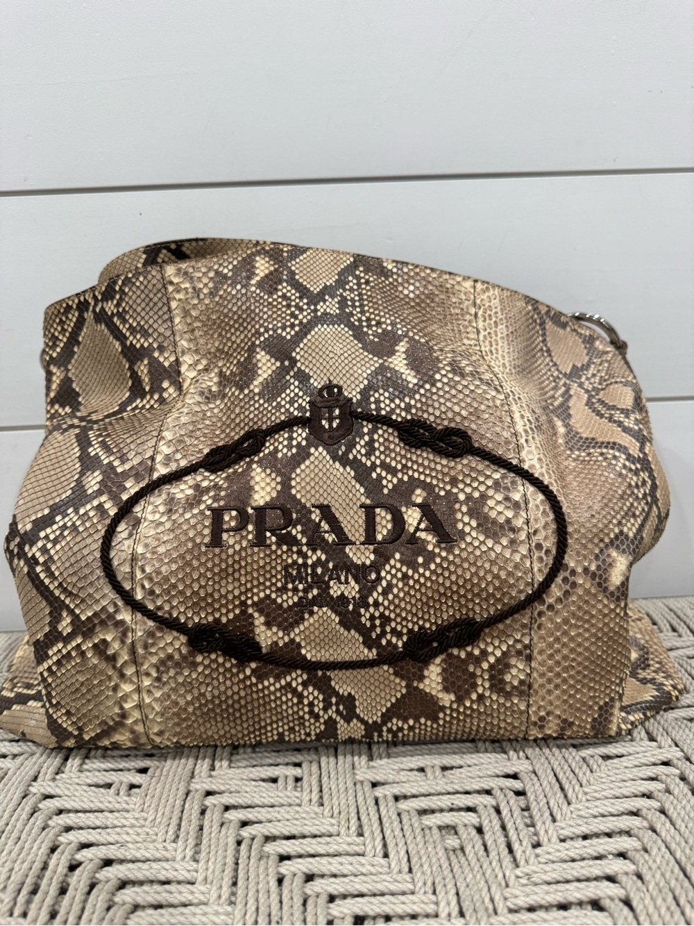 Prada brown python snakeskin Logo Sacca Hobo tote bag - Picture 5 of 16